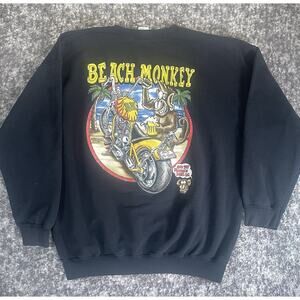 Vtg Beach Monkey Motorcycle Crewneck Long Sleeve Shirt Black Men’s XL Sweater